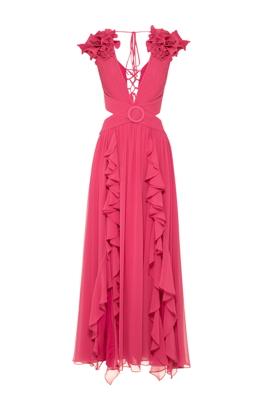 VESTIDO LONGO FERRAGEM CHIFFON BLOOMING PINK CLASSIC