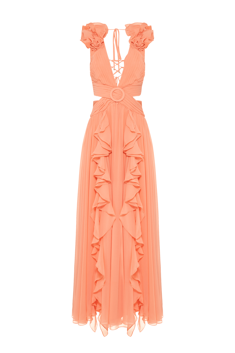 VESTIDO LONGO FERRAGEM CHIFFON BLOOMING MACARRON