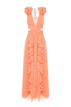 VESTIDO LONGO FERRAGEM CHIFFON BLOOMING MACARRON