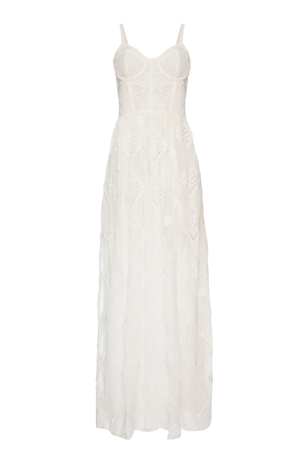 Vestido longo corset bordado corações off white