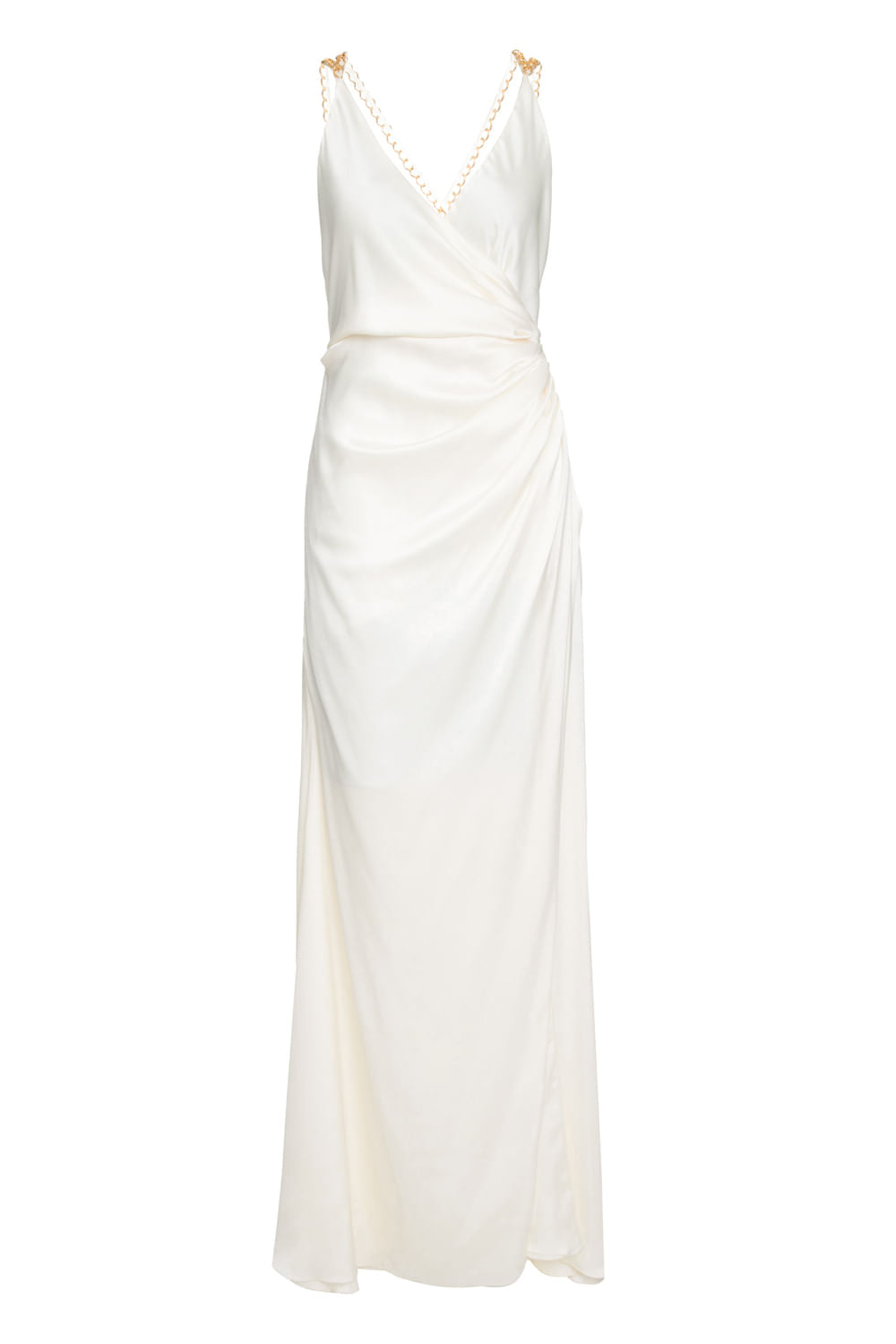 VESTIDO LONGO CORRENTE CETIM SLIP OFF WHITE
