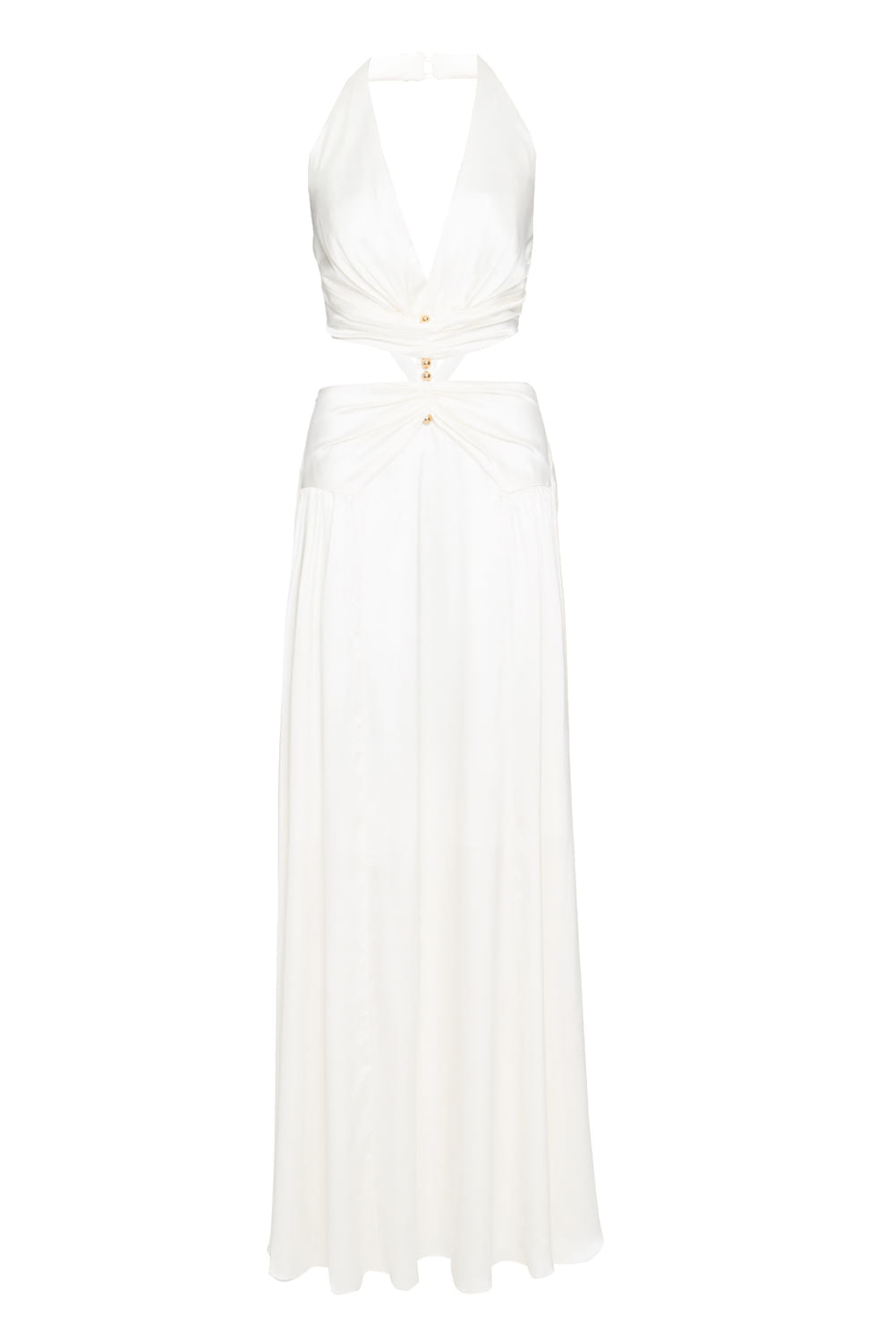 Vestido longo ferragens cetim slip off white