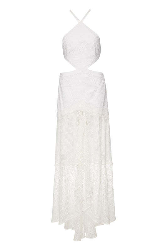 VESTIDO LONGO FRENTE ÚNICA RECORTES LAISE BRANCO