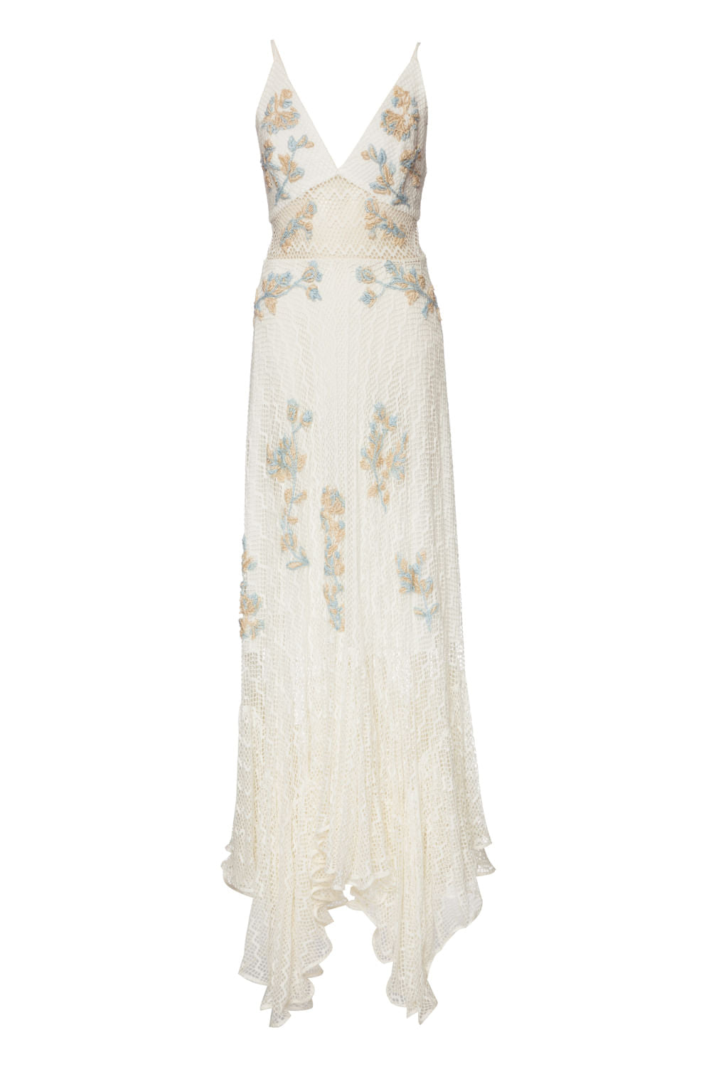 Vestido longo assimÃ©trico tela off white