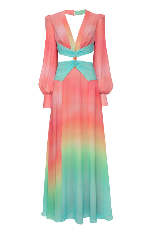 VESTIDO LONGO FERRAGEM CANDY UNICORN  CORAL