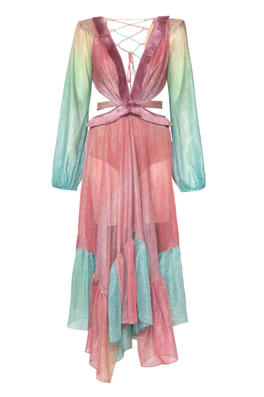 VESTIDO LONGO ASSIMÉTRICO CANDY UNICORN CORAL