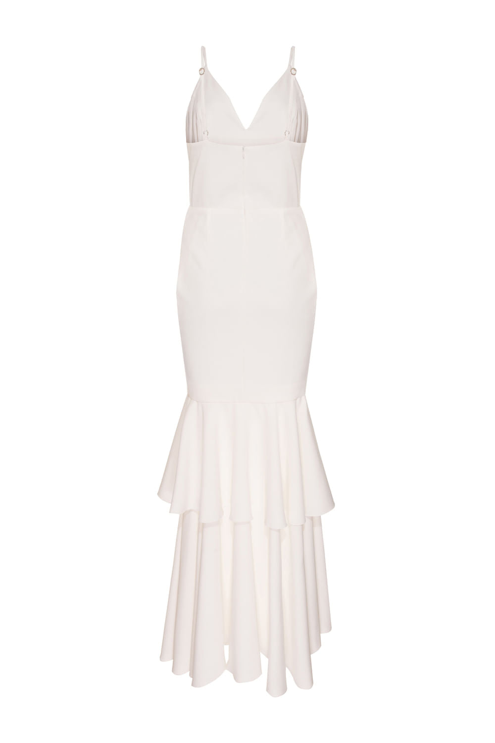 VESTIDO LONGO FENDA FRONTAL BABADO BRANCO