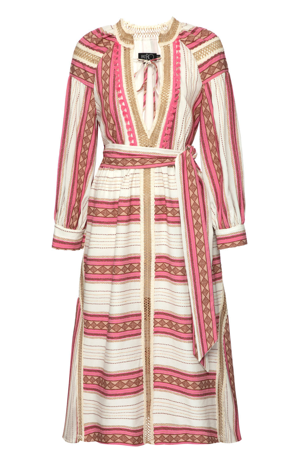 VESTIDO MÍDI RUSTIC ROSA COM OFF WHITE