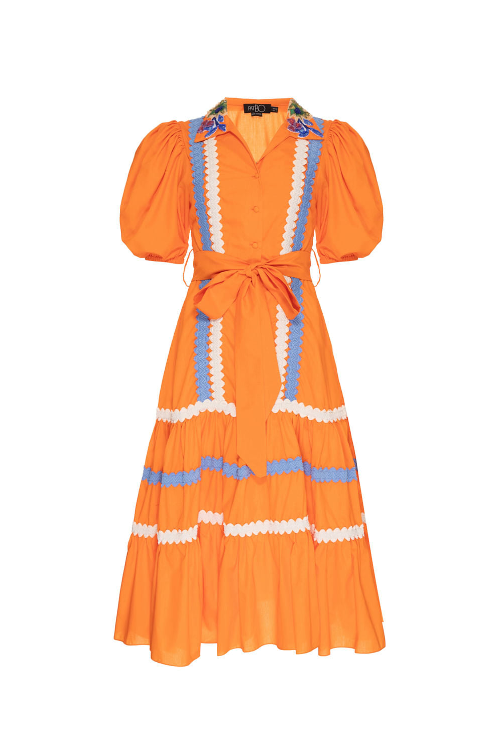 VESTIDO MÍDI LAÇO TRICOLINE RETRÔ LARANJA