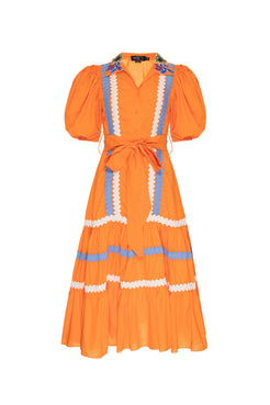 Vestido mídi laço tricoline retrô laranja