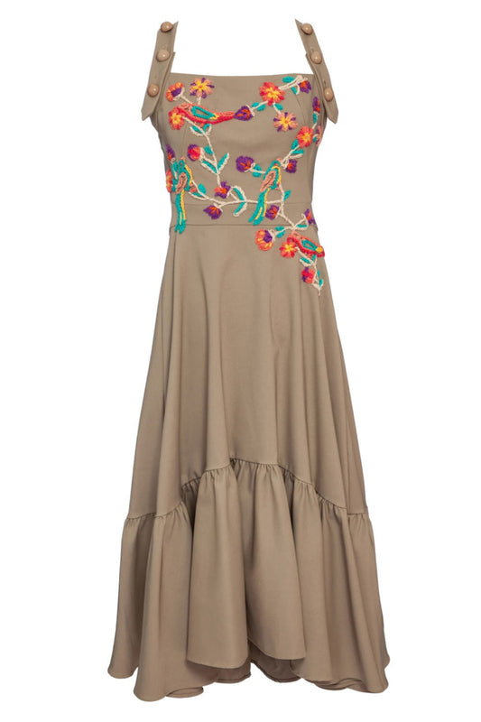 Vestido bordado eletric bege
