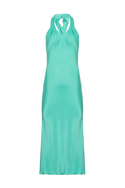 VESTIDO MÍDI DECOTE CRUZADO CETIM SLIP AZUL