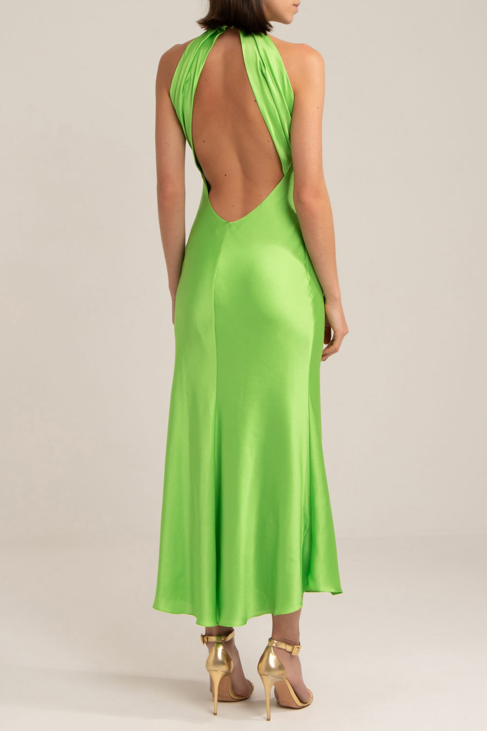 VESTIDO MÍDI DECOTE CRUZADO CETIM SLIP VERDE