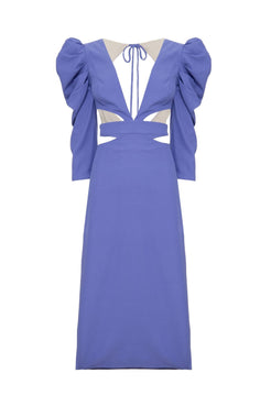 VESTIDO MÍDI RECORTES DISCO AZUL