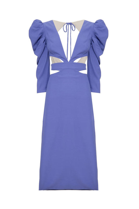VESTIDO MÍDI RECORTES DISCO AZUL