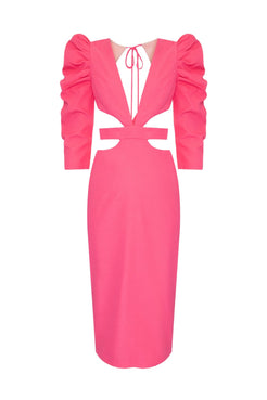 Vestido mídi recortes disco rosa