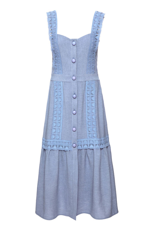 VESTIDO MÍDI BOTÕES MINIMAL AZUL