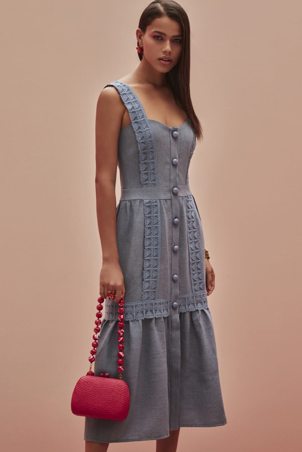 VESTIDO MÍDI BOTÕES MINIMAL AZUL