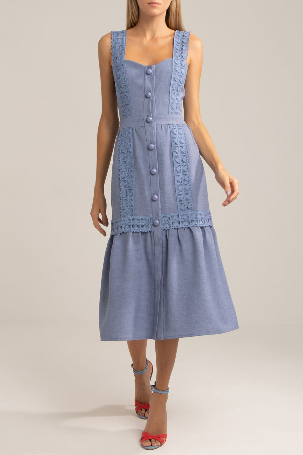 VESTIDO MÍDI BOTÕES MINIMAL AZUL