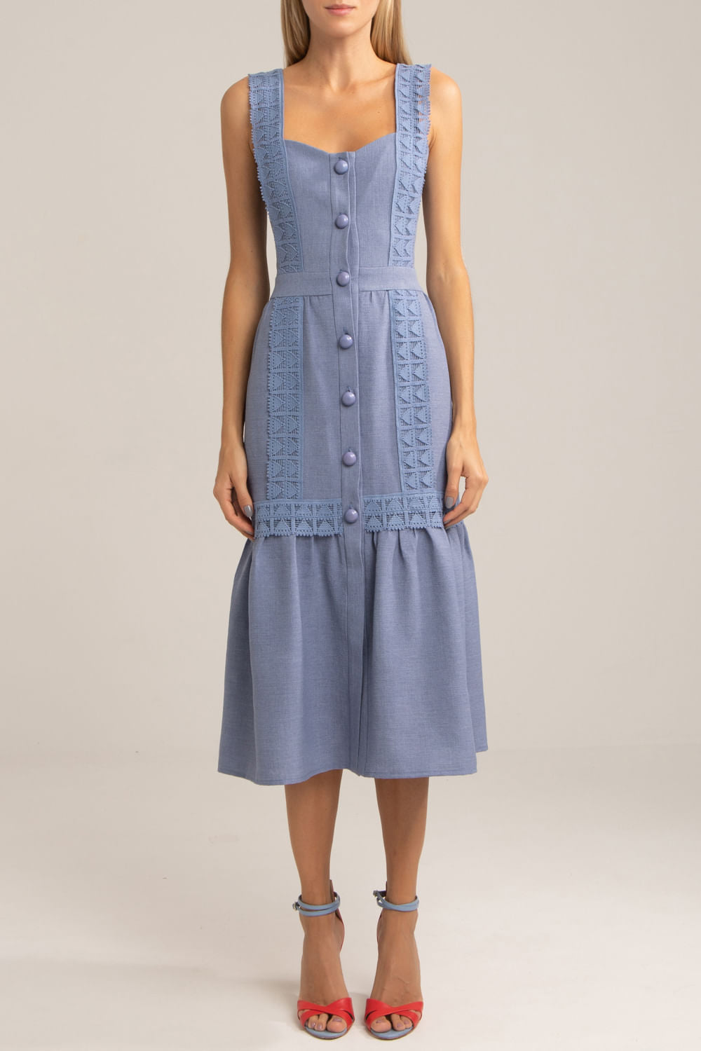 VESTIDO MÍDI BOTÕES MINIMAL AZUL