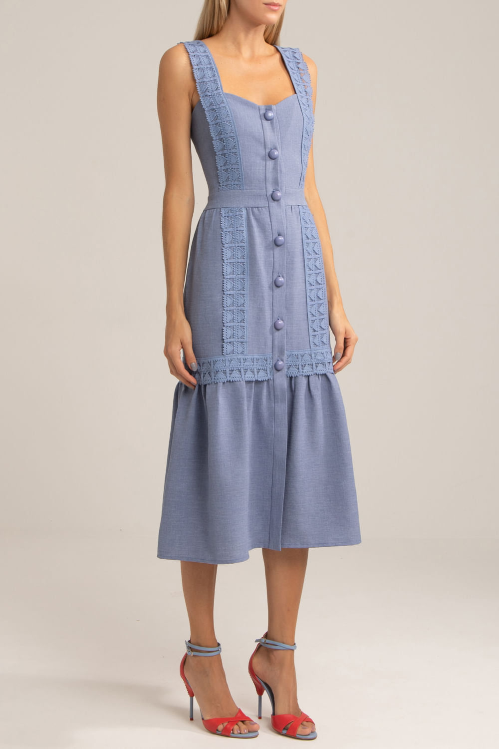 VESTIDO MÍDI BOTÕES MINIMAL AZUL