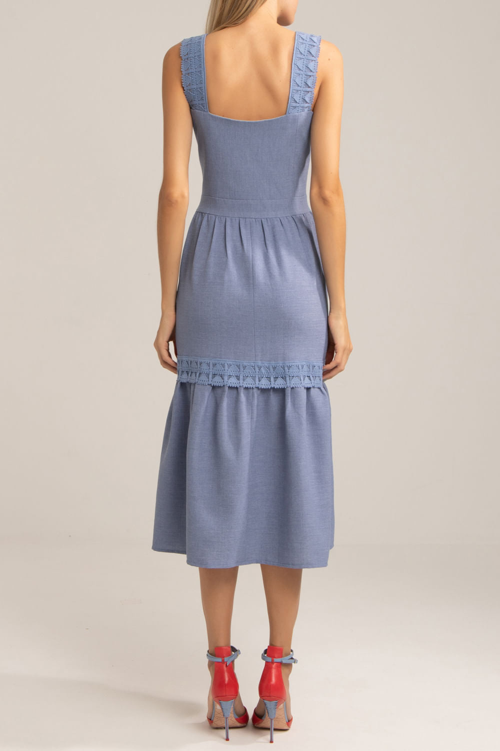 VESTIDO MÍDI BOTÕES MINIMAL AZUL