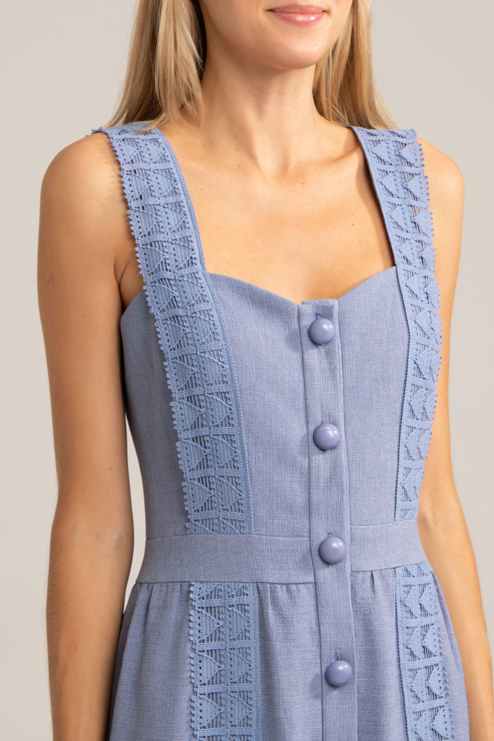 VESTIDO MÍDI BOTÕES MINIMAL AZUL