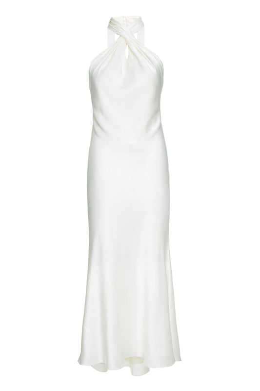VESTIDO MÍDI DECOTE CRUZADO CETIM SLIP OFF WHITE