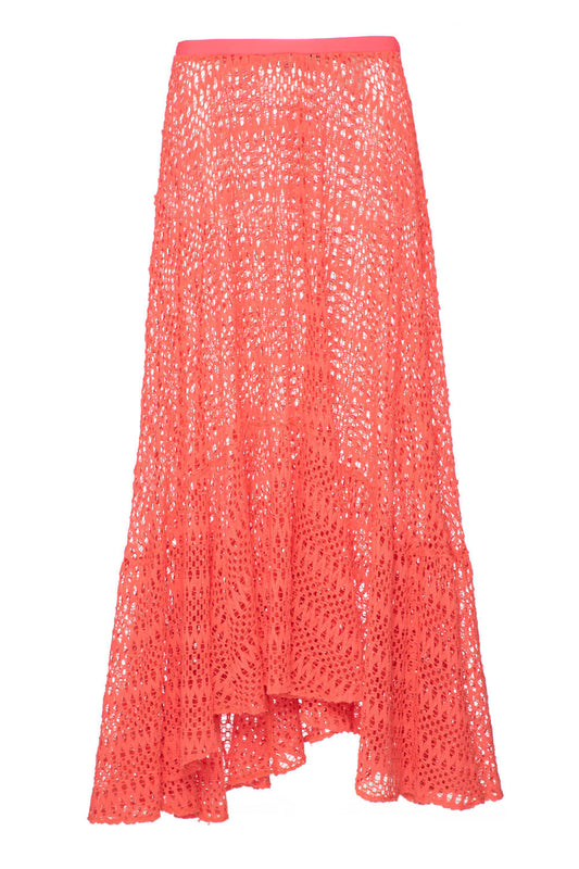 SAIA LONGA ASSIMÉTRICA TELA NEON VIBES CORAL