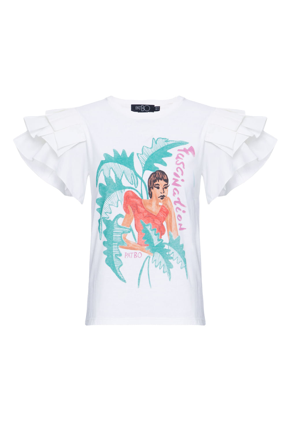 T-shirt manga babado modernista off white