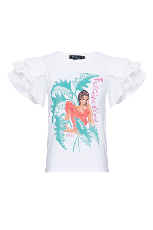 T-SHIRT MANGA BABADO MODERNISTA OFF WHITE