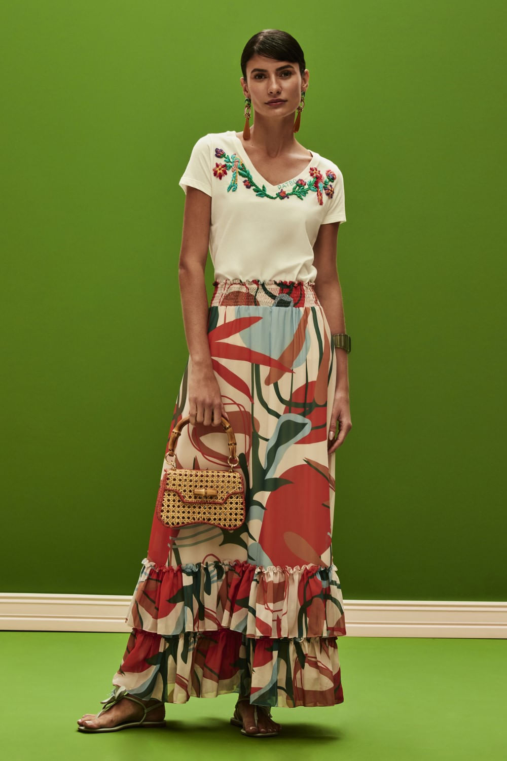 T-shirt flores modernista off white