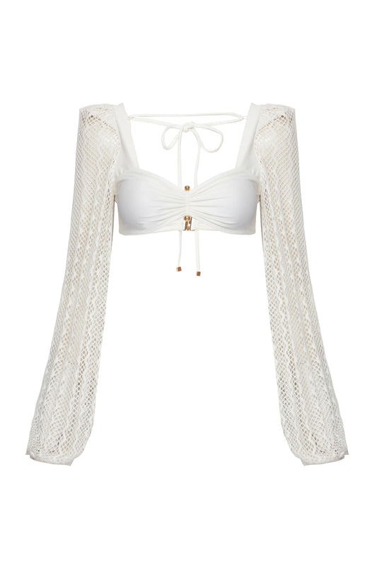 TOP CROPPED FERRAGEM TELA OFF WHITE