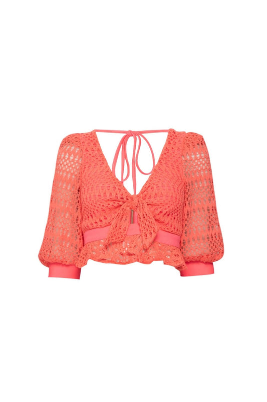 TOP TELA NEON VIBES CORAL