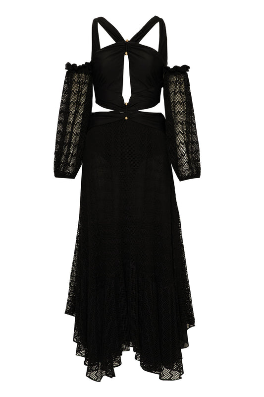 VESTIDO LONGO TELA REVIVAL PRETO