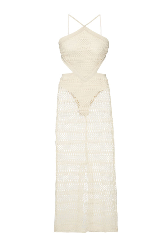 VESTIDO LONGO FRENTE ÚNICA TELA NEON VIBES OFF WHITE
