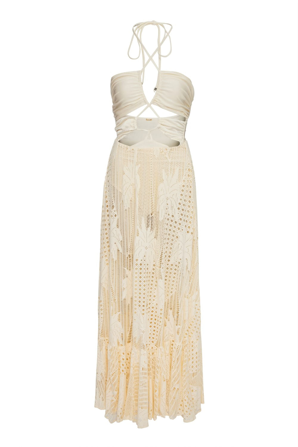 Vestido decote trançado perola