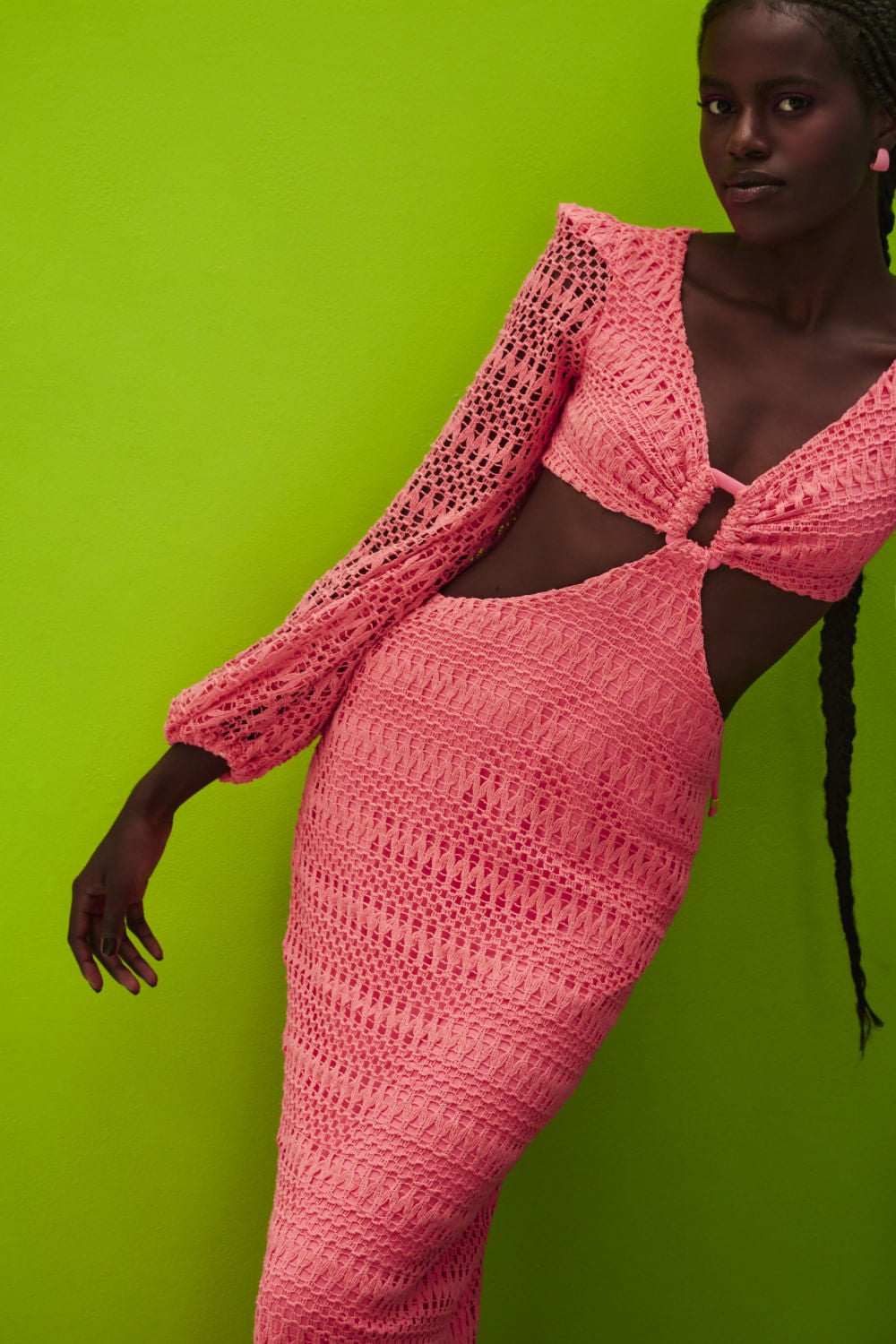 VESTIDO LONGO ARGOLA TELA NEON VIBES CORAL