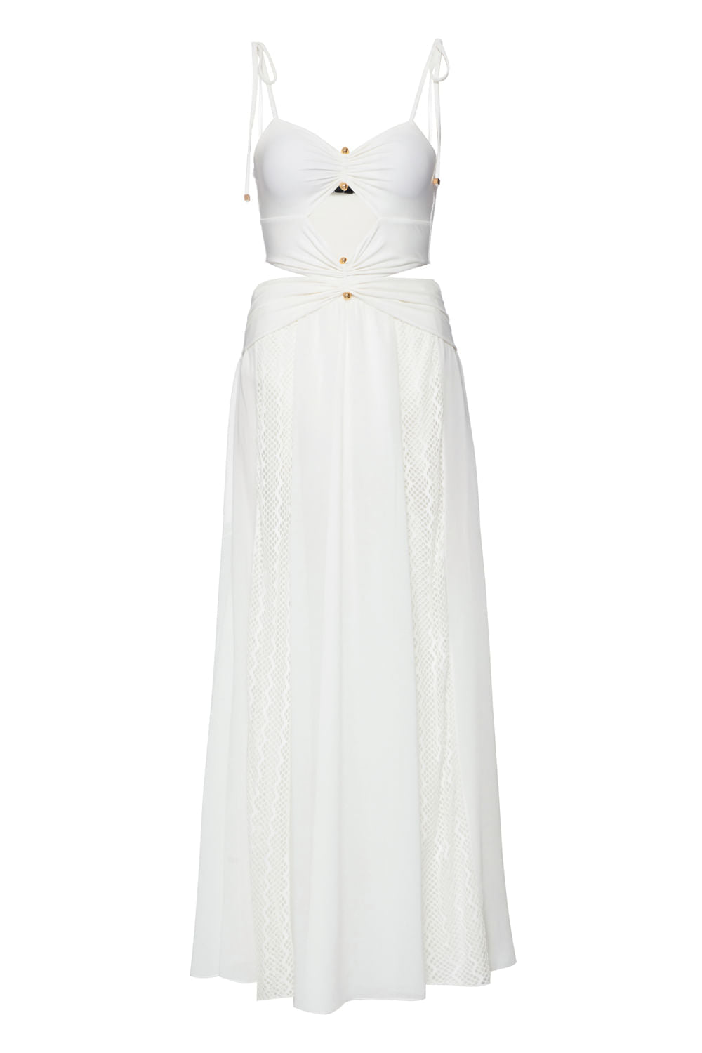 VESTIDO LONGO RECORTE TELA OFF WHITE