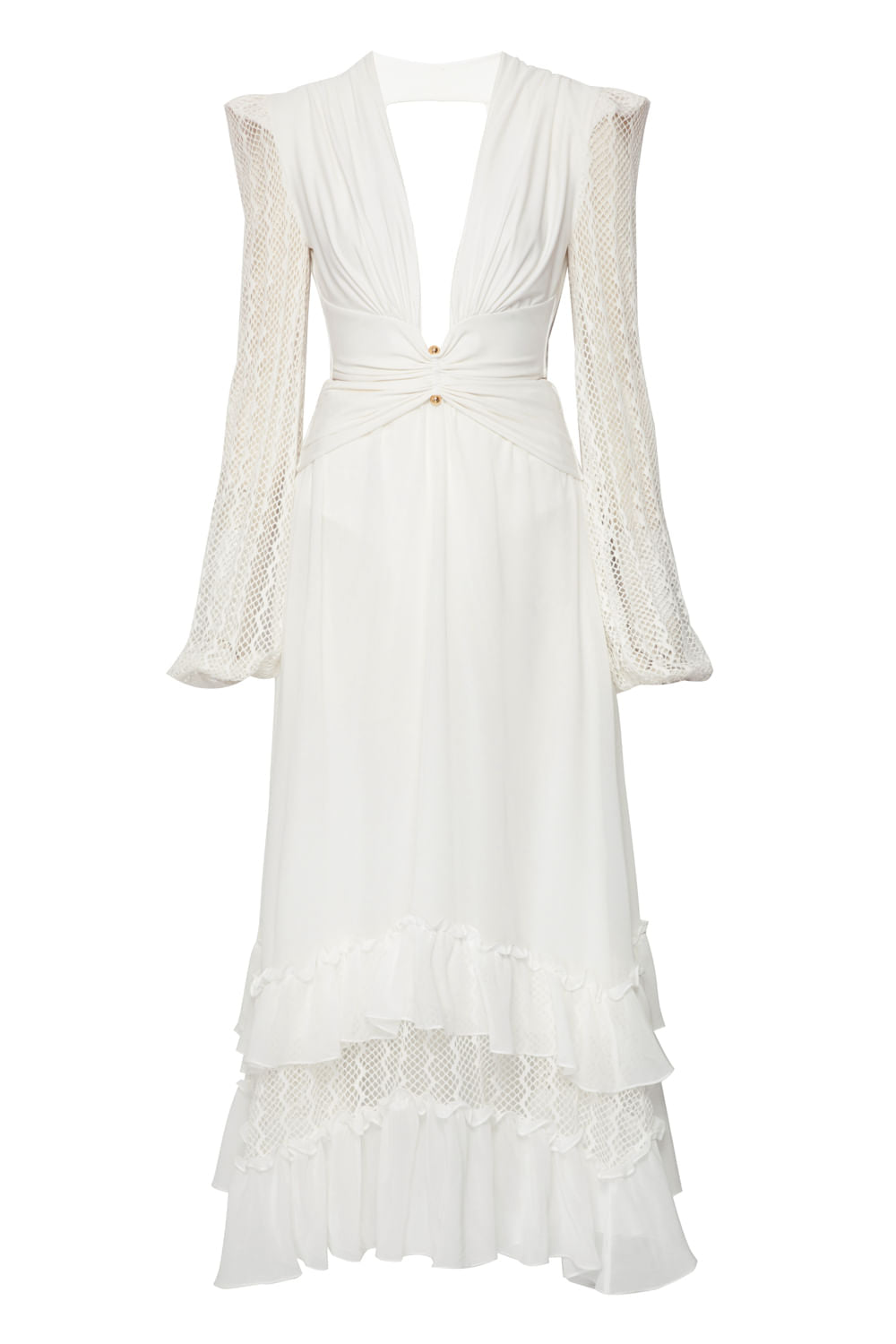 VESTIDO LONGO DECOTE TELA OFF WHITE