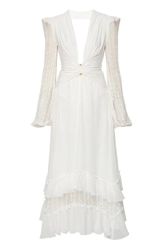 VESTIDO LONGO DECOTE TELA OFF WHITE