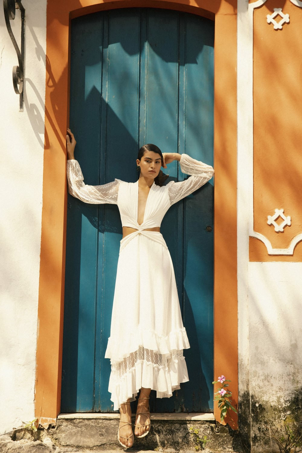 VESTIDO LONGO DECOTE TELA OFF WHITE