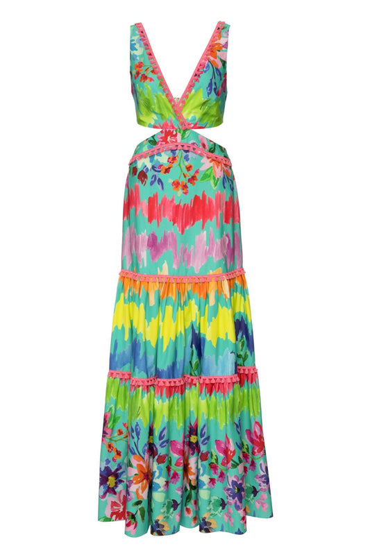 VESTIDO LONGO ENTREMEIO FLOWER BLOOM AZUL