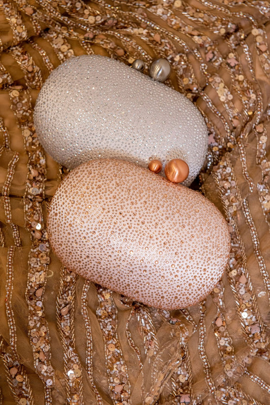 Bolsa clutch cristais oval rose