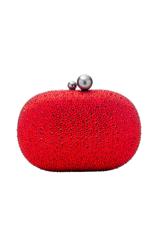 Bolsa clutch cristais oval vermelho