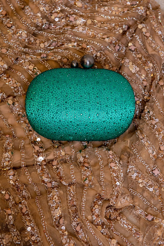 Bolsa clutch cristais oval verde