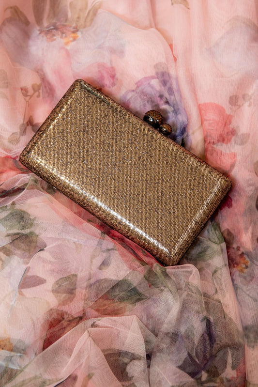 Bolsa clutch brilho retangular ouro escuro