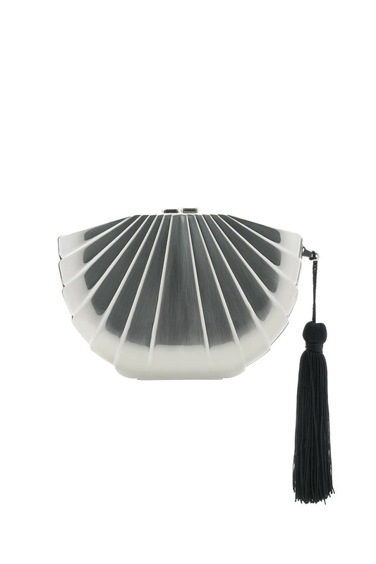 BOLSA CLUTCH METAL CONCHA PRATA
