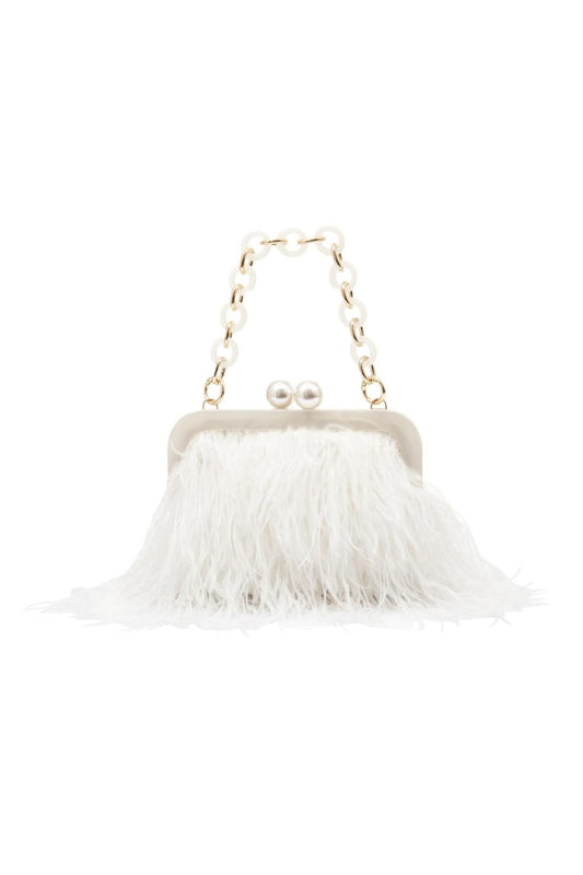 BOLSA MAXI CLUTCH PLUMAS ARMAÇÃO RESINA OFF WHITE