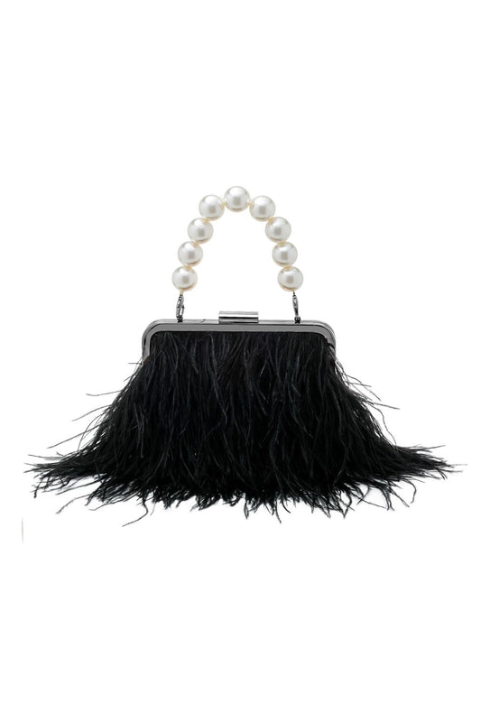BOLSA CLUTCH PLUMAS PÉROLAS PRETO